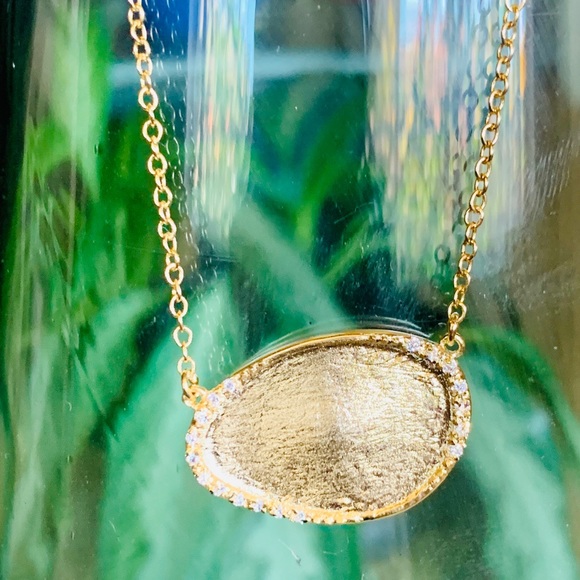 Jewelry - CZ Encrusted Gold Oval Crystal Egg Necklace